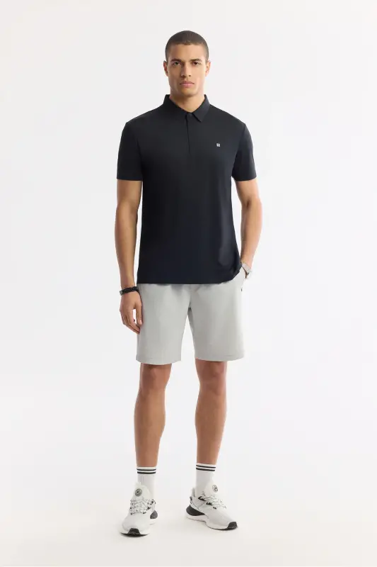 Erkek Siyah Kıvrılmaz Polo Yaka Teknik Kumaş Regular Fit T-Shirt A51Y1155 - Siyah - 6