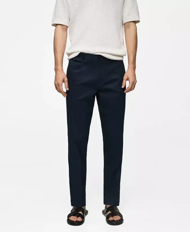 Men's Regular Fit Structure Cotton Trousers - Dark Navy - 1