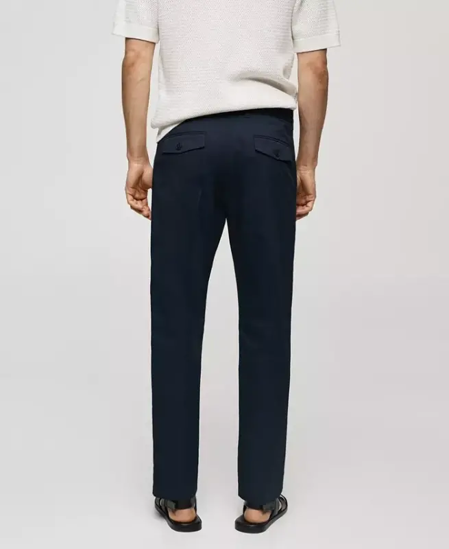 Men's Regular Fit Structure Cotton Trousers - Dark Navy - 2