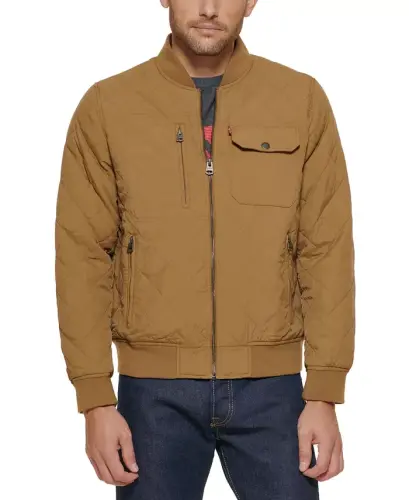 Men's Regular-Fit Diamond-Quilted Bomber Jacket - Khaki - 3