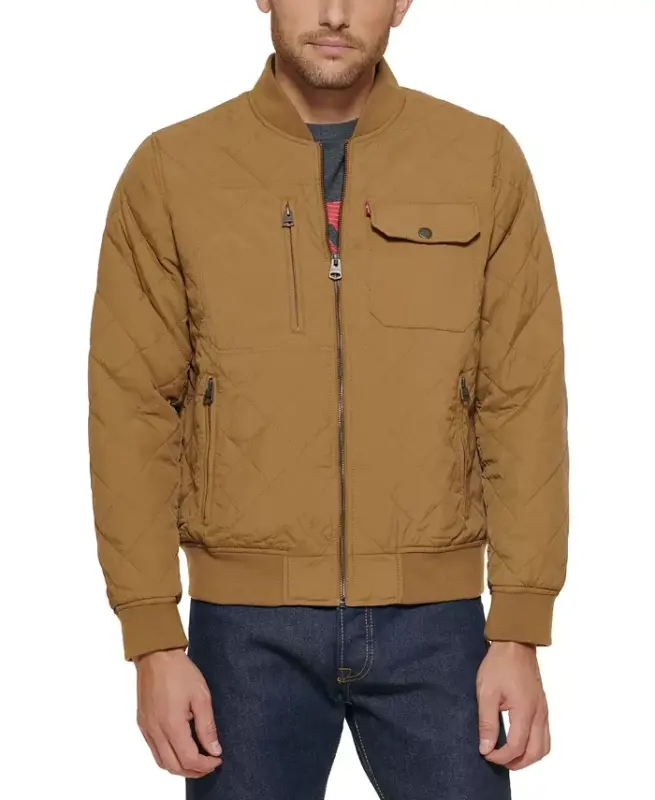 Men's Regular-Fit Diamond-Quilted Bomber Jacket - Khaki - 3