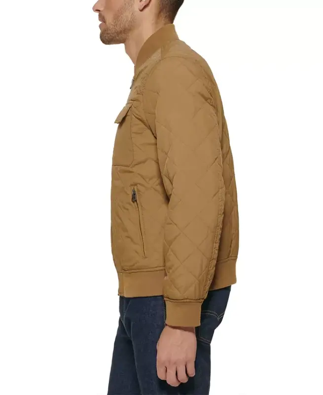 Men's Regular-Fit Diamond-Quilted Bomber Jacket - Khaki - 4
