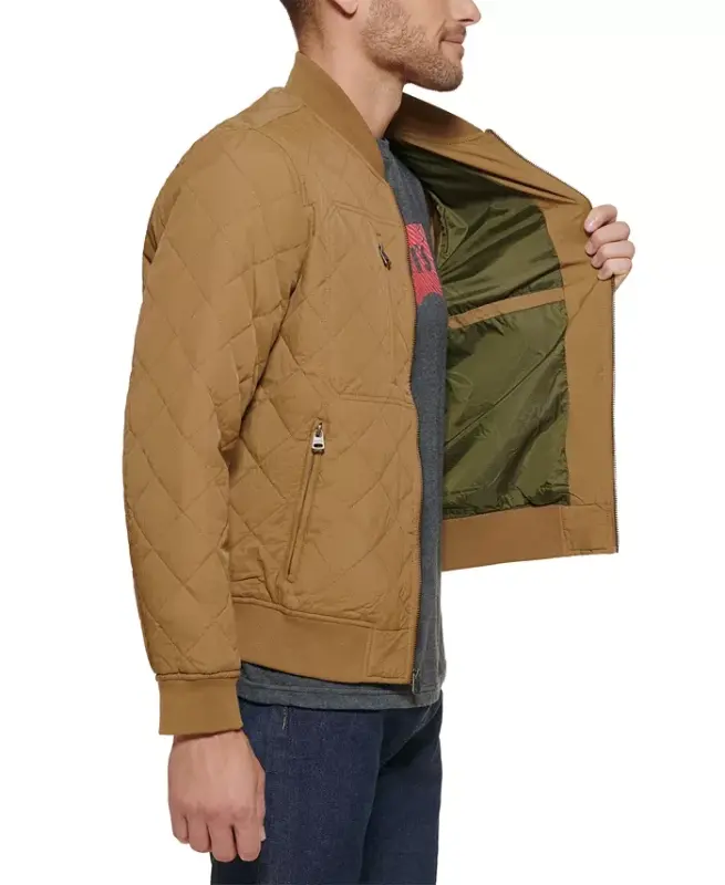 Men's Regular-Fit Diamond-Quilted Bomber Jacket - Khaki - 5
