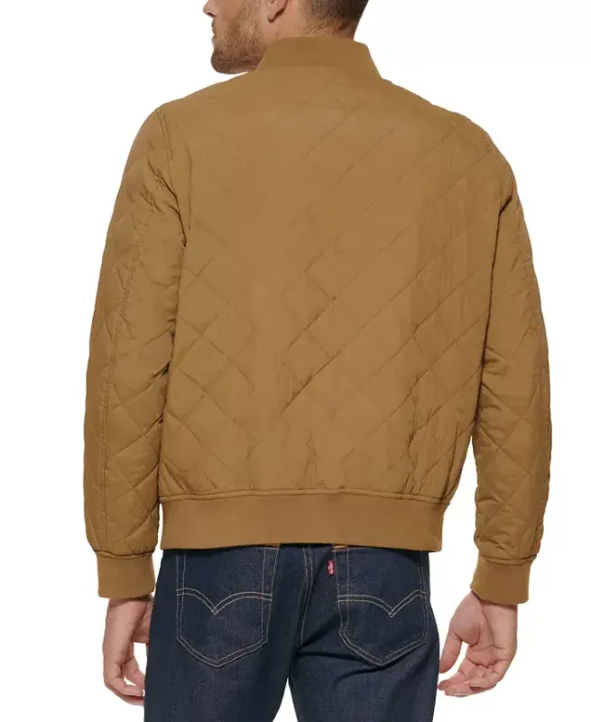 Men's Regular-Fit Diamond-Quilted Bomber Jacket - Khaki - 6