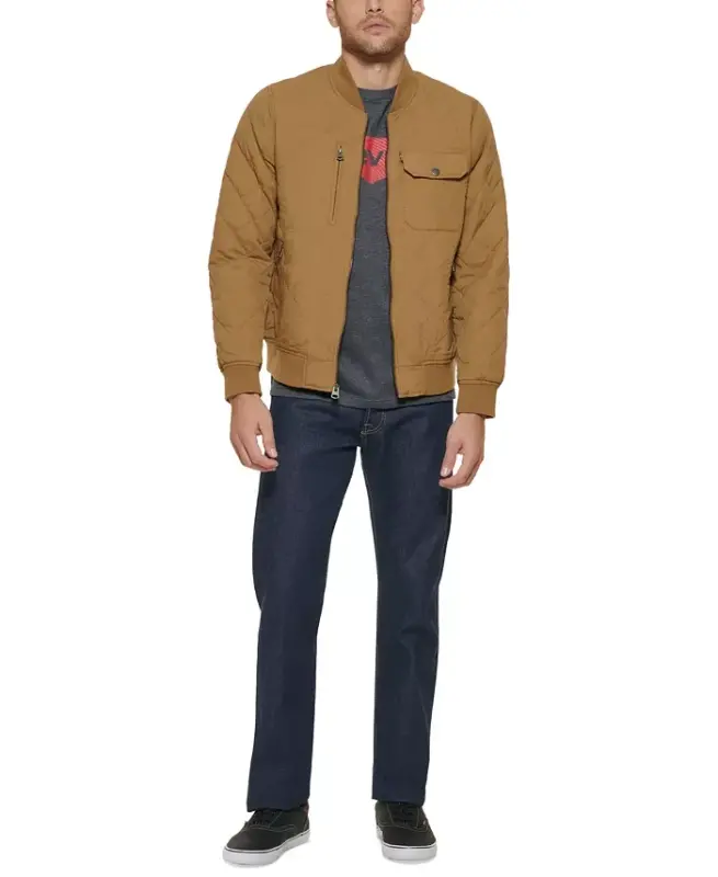 Men's Regular-Fit Diamond-Quilted Bomber Jacket - Khaki - 7
