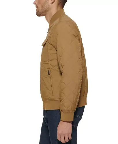 Men's Regular-Fit Diamond-Quilted Bomber Jacket - Khaki - 8