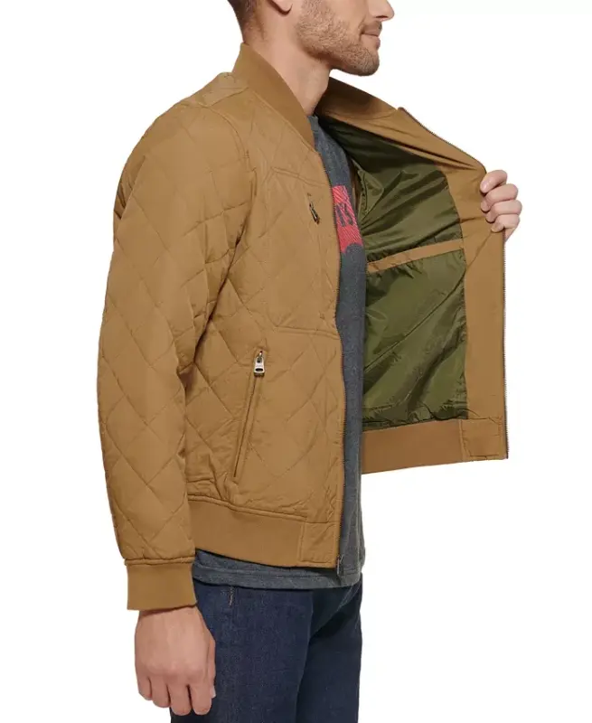 Men's Regular-Fit Diamond-Quilted Bomber Jacket - Khaki - 9