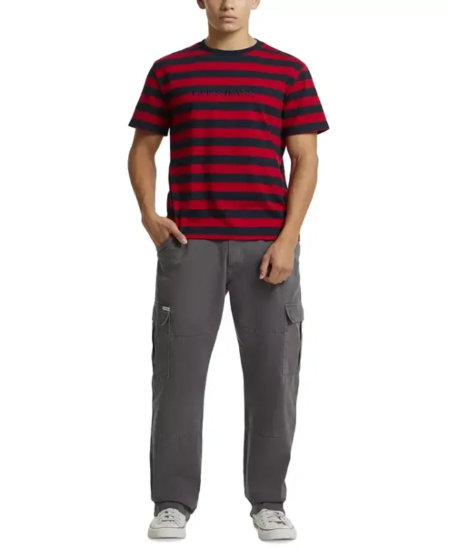 Men's Regular-Fit Stripe Embroidered Logo Graphic T-Shirt - Red And Blue Stripes - 4