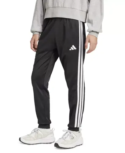 Men's 3-Stripes Tricot Regular Tapered Track Pants - Black/whit 