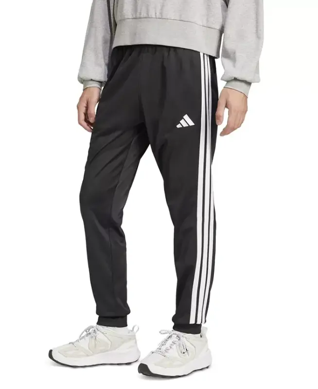 Men's 3-Stripes Tricot Regular Tapered Track Pants - Black/whit - 1