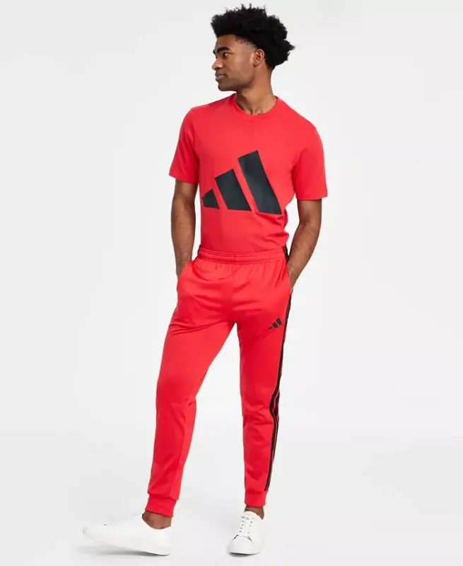 Men's Regular-Fit Tapered Stripe Track Pants-Ruby Red/blk - 1
