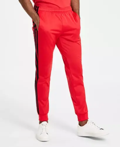 Men's 3-Stripes Tricot Regular Tapered Track Pants - Ruby Red/blk - 3