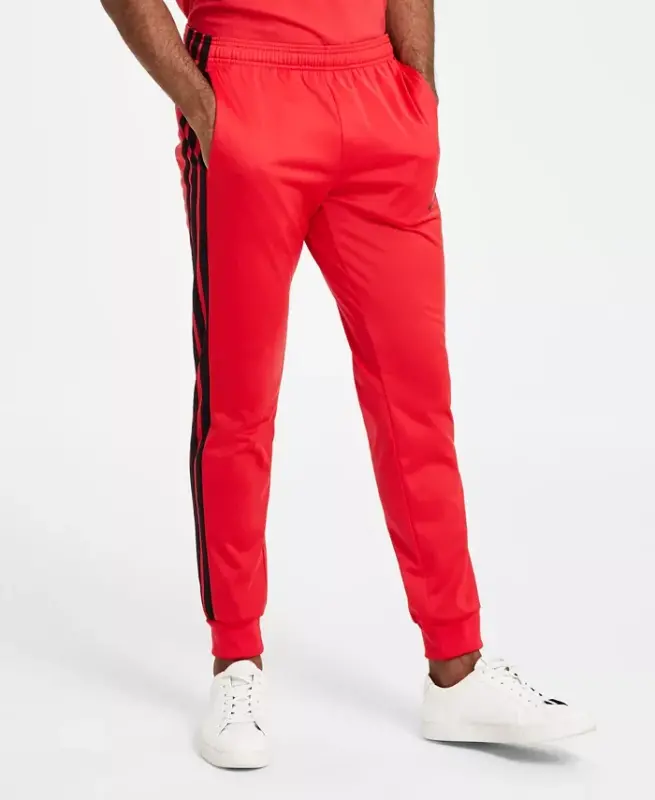 Men's 3-Stripes Tricot Regular Tapered Track Pants - Ruby Red/blk - 3