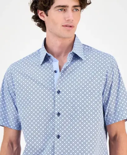 Men's Regular-Fit Medallion-Print Shirt, Created for Modazone - Blue Combo - 3