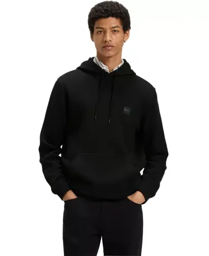 Men's Regular-Fit Cotton Terry Logo Patch Hoodie - Black 