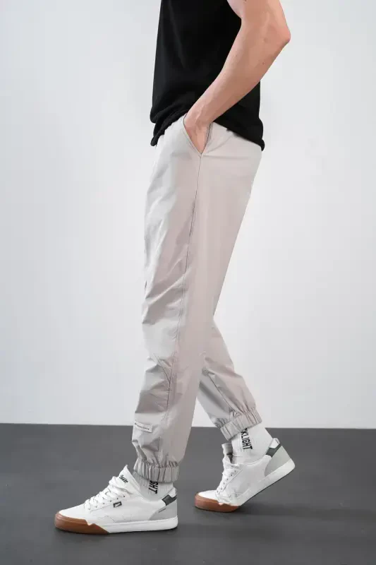 Erkek Relax Fit Kalıp Lastikli Paça Jogger Pantolon-Gri - 2