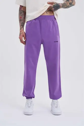 Erkek Relaxed Basic Paça Lastikli Jogger Eşofman Mor-NEW PURPLE - 1