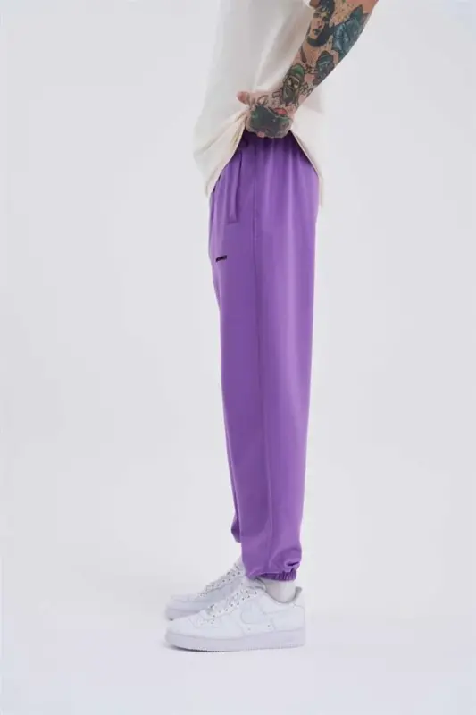 Erkek Relaxed Basic Paça Lastikli Jogger Eşofman Mor-NEW PURPLE - 2