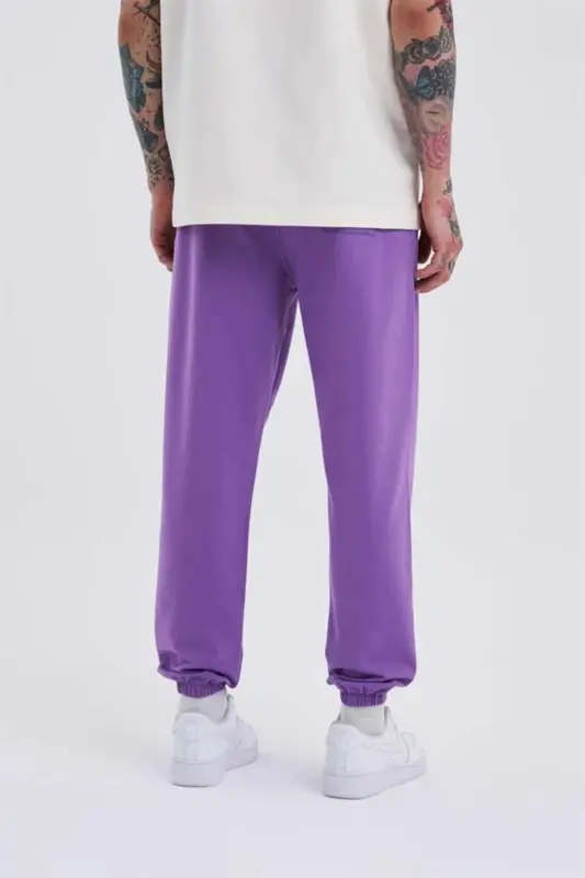Erkek Relaxed Basic Paça Lastikli Jogger Eşofman Mor-NEW PURPLE - 3