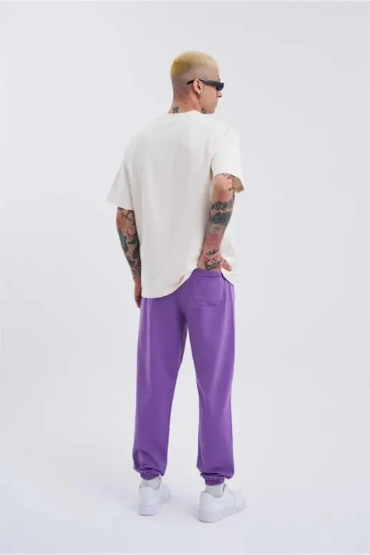 Erkek Relaxed Basic Paça Lastikli Jogger Eşofman Mor-NEW PURPLE - 5