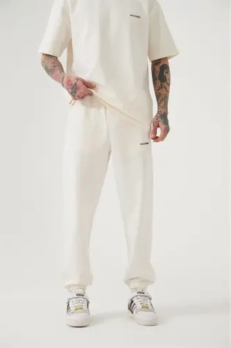 Erkek Relaxed Basic Paça Lastikli Jogger Eşofman Optik Beyaz-OPTİK WHITE - 1