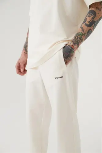 Erkek Relaxed Basic Paça Lastikli Jogger Eşofman Optik Beyaz-OPTİK WHITE - 3