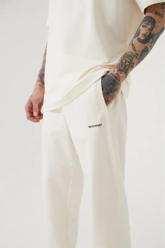 Erkek Relaxed Basic Paça Lastikli Jogger Eşofman Optik Beyaz-OPTİK WHITE - 3