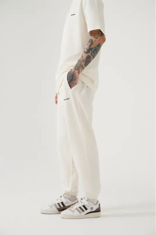 Erkek Relaxed Basic Paça Lastikli Jogger Eşofman Optik Beyaz-OPTİK WHITE - 2