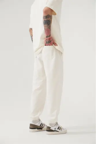 Erkek Relaxed Basic Paça Lastikli Jogger Eşofman Optik Beyaz-OPTİK WHITE - 4