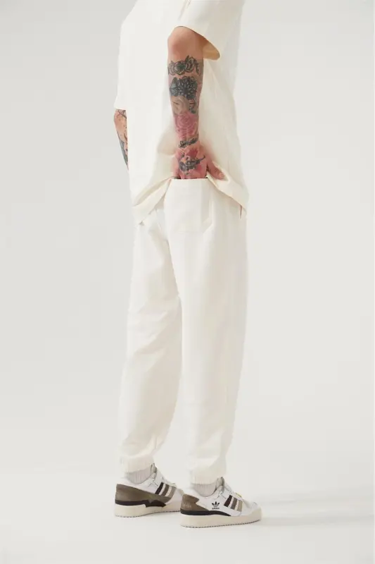 Erkek Relaxed Basic Paça Lastikli Jogger Eşofman Optik Beyaz-OPTİK WHITE - 4