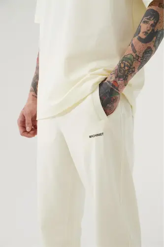 Erkek Relaxed Basic Paça Lastikli Jogger Eşofman Pamuk Beyaz-COTTON WHITE - 4