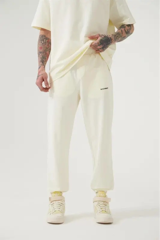 Erkek Relaxed Basic Paça Lastikli Jogger Eşofman Pamuk Beyaz-COTTON WHITE - MACHINIST