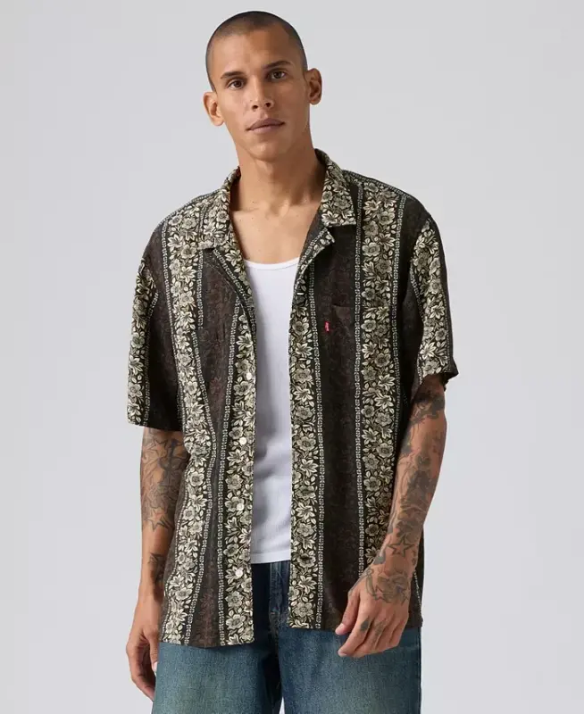 Men's Relaxed-Fit Camp Collar Shirt - Brown/Beige - LEVI'S
