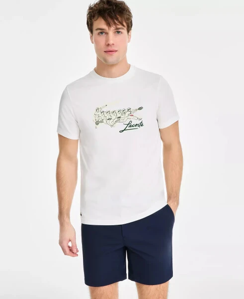 Men's René Lacoste Print Tennis Heritage T-Shirt-NYV - Flour/Flour - Lacoste