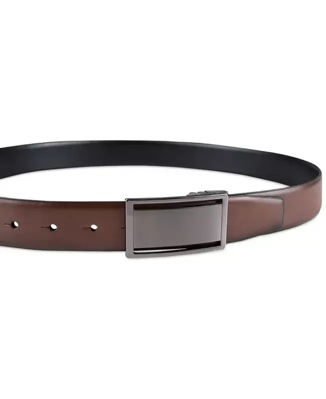 Men's Reversible Cut-Out Plaque Belt, Created for Modazone-Brown/Black - 4