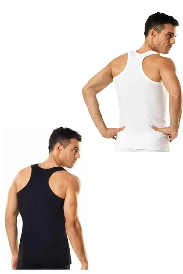 Erkek Ribana Sporcu Rambo %100 Pamuk Atlet 6'lı Paket (3 Beyaz - 3 Siyah)-Siyah - 1