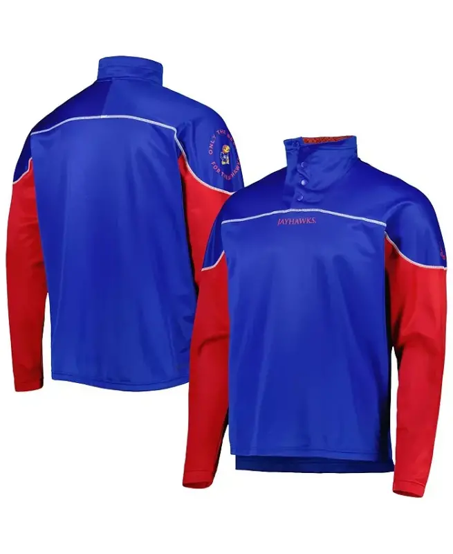 Men's Royal Kansas Jayhawks AEROREADY Knit Quarter-Snap Jacket - Royal - 1