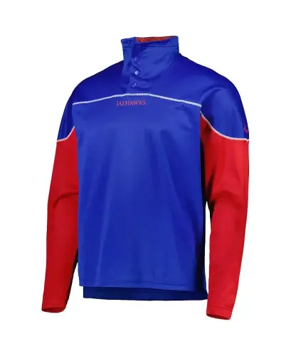 Men's Royal Kansas Jayhawks AEROREADY Knit Quarter-Snap Jacket - Royal - 3