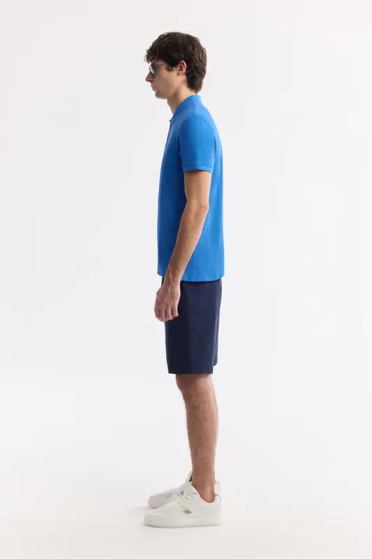Erkek Saks Kıvrılmaz Polo Yaka %100 Pamuk Basic Regular Fit T-Shirt B001032 - Saks - 4