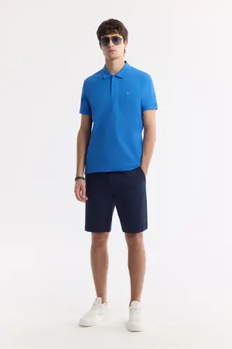 Erkek Saks Kıvrılmaz Polo Yaka %100 Pamuk Basic Regular Fit T-Shirt B001032 - Saks - 6