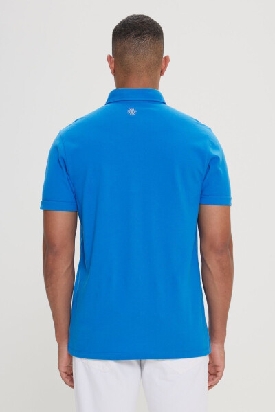 Erkek Saks %100 Pamuk Slim Fit Dar Kesim Polo Yaka Tişört-Saks Mavi - 4