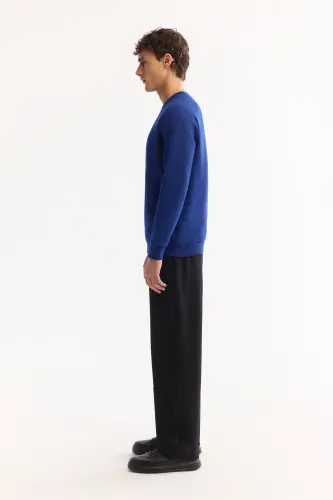 Erkek Saks Bisiklet Yaka Pamuklu Şardonlu Baskılı Regular Fit Sweatshirt B001033 - Saks - 3