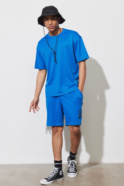Erkek Saks Mavi Loose Fit Bisiklet Yaka Yumuşak Dokulu Spor Tişört - Saks Mavi - AC&CO / ALTINYILDIZ CLASSICS (1)