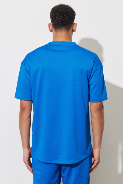 Erkek Saks Mavi Loose Fit Bisiklet Yaka Yumuşak Dokulu Spor Tişört - Saks Mavi - 8
