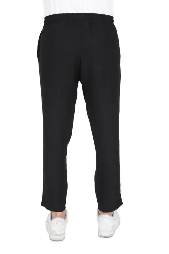 Erkek Salaş Pamuklu Slouchy Fit Basic Beli Lastikli Yüksek Bel Ince Yazlık Rahat Bilek Boy Pantolon-Siyah Erkek Pantolon - STRAW (1)