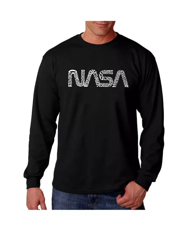 Men's Word Art Long Sleeve T-Shirt - Worm Nasa - Black - LA POP ART