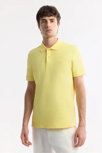 Erkek Sarı Kıvrılmaz Polo Yaka %100 Pamuk Basic Regular Fit T-Shirt B001032 - Sarı - 7