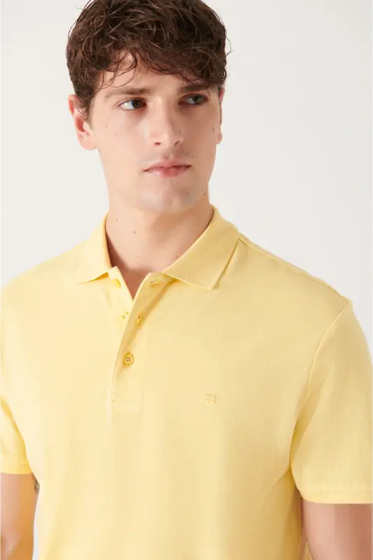 Erkek Sarı Basic Pamuklu Polo Yaka T-shirt E001004 - Sarı - 2