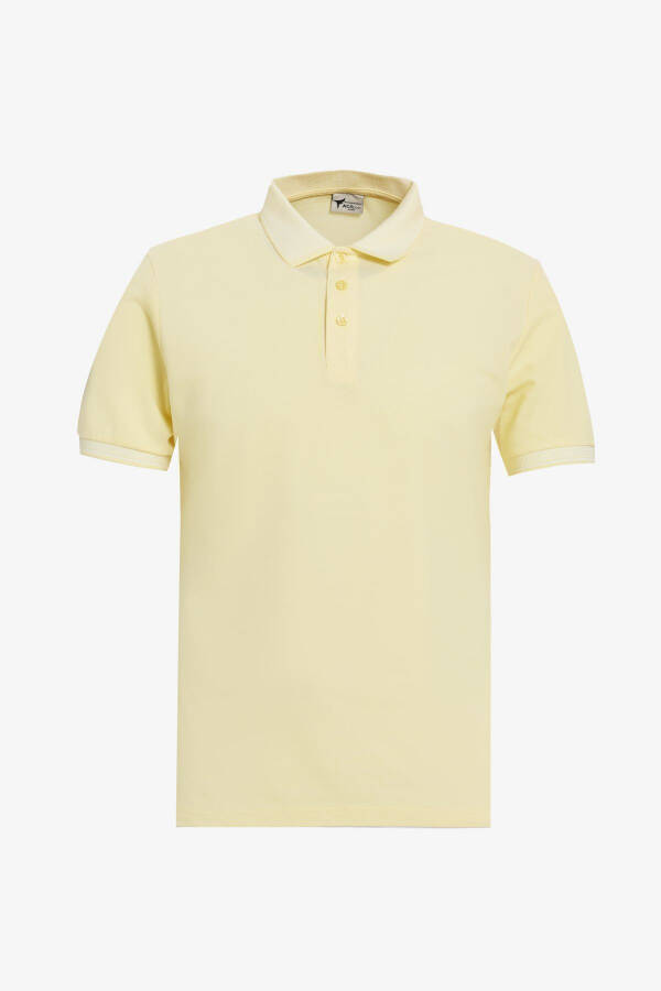 Erkek Sarı Beyaz-gri-nar Çiçeği 3'lü Çekmeyen Pamuklu Slim Fit Kıvrılmaz Polo Yaka Tişört-SARI BEYAZ - 8