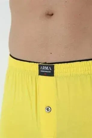 Erkek Sarı Düğmeli Boxer 3'lü Paket %100 Pamuklu Penye - 4